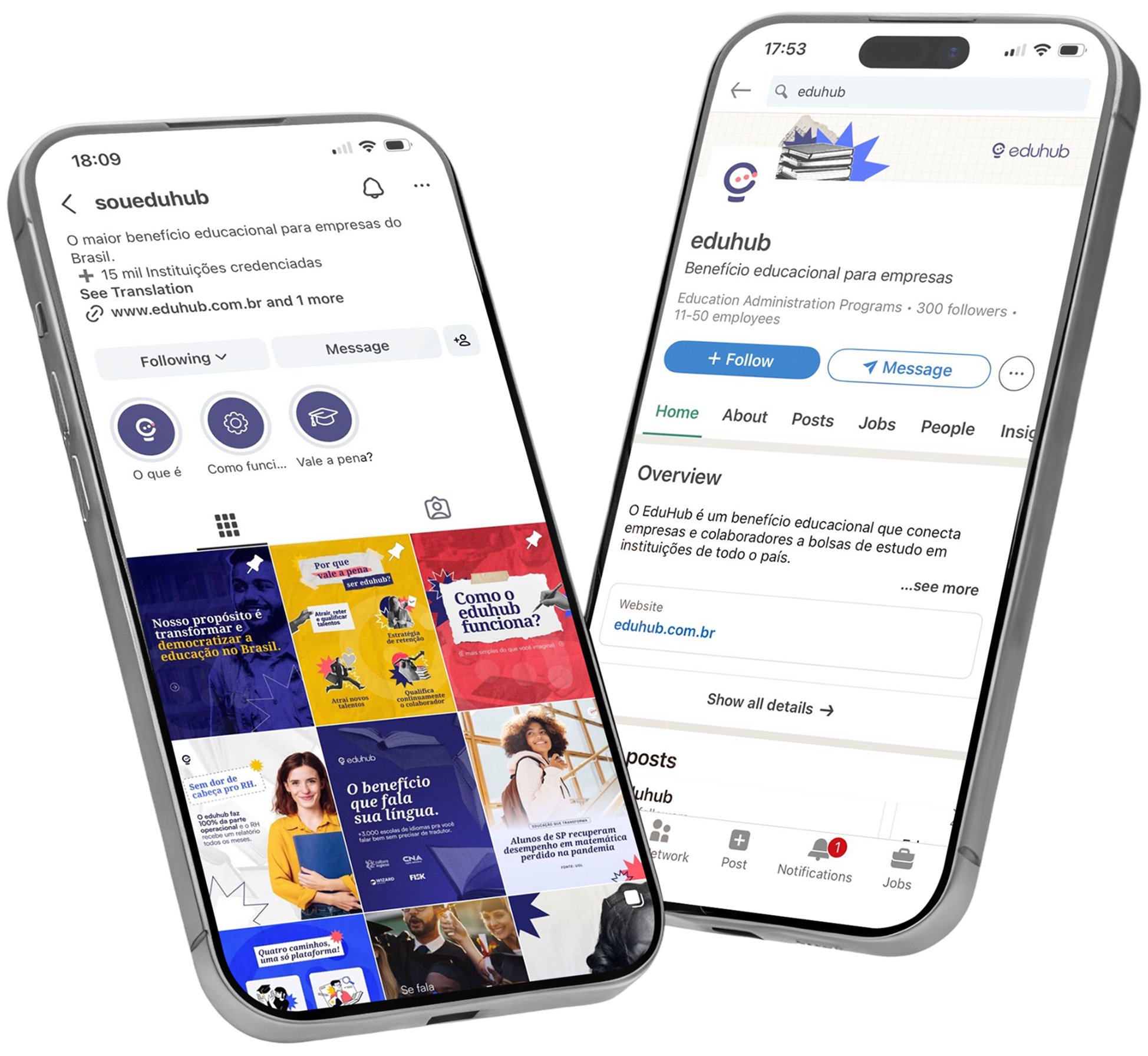 Telas do eduhub nas redes sociais